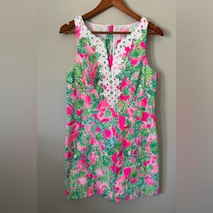 Lilly Pulitzer Hot Pink, Kelly Green & White Tropical Shift Dress
